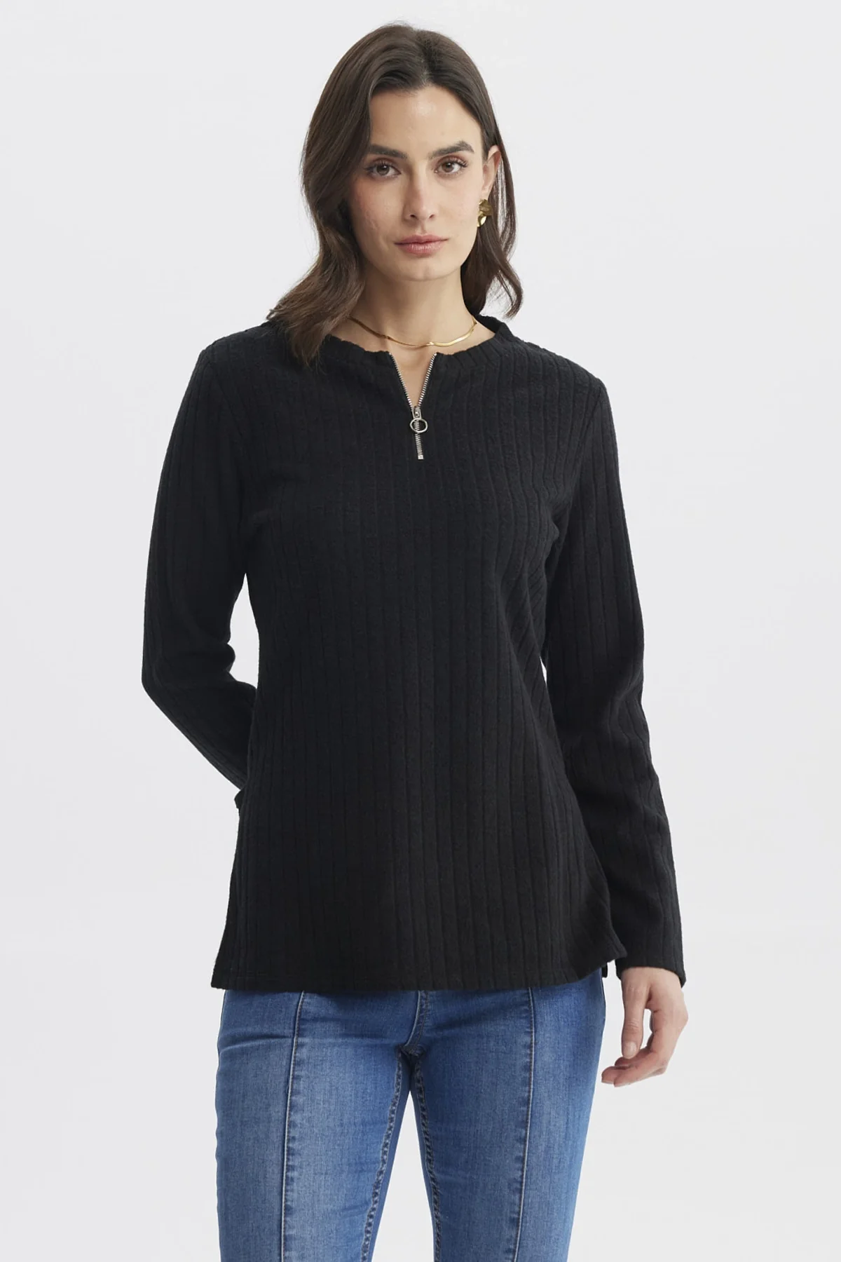 Sweater Mujer Caman Cierre Negro