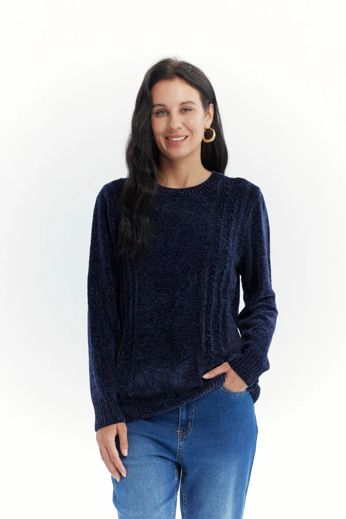 Sweater Mujer Chenille Azul Oscuro