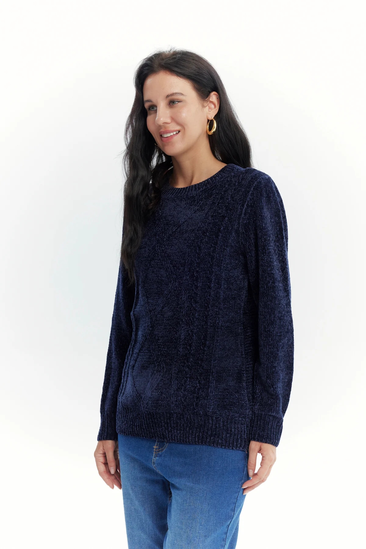 Sweater Mujer Chenille Azul Oscuro - Image 2