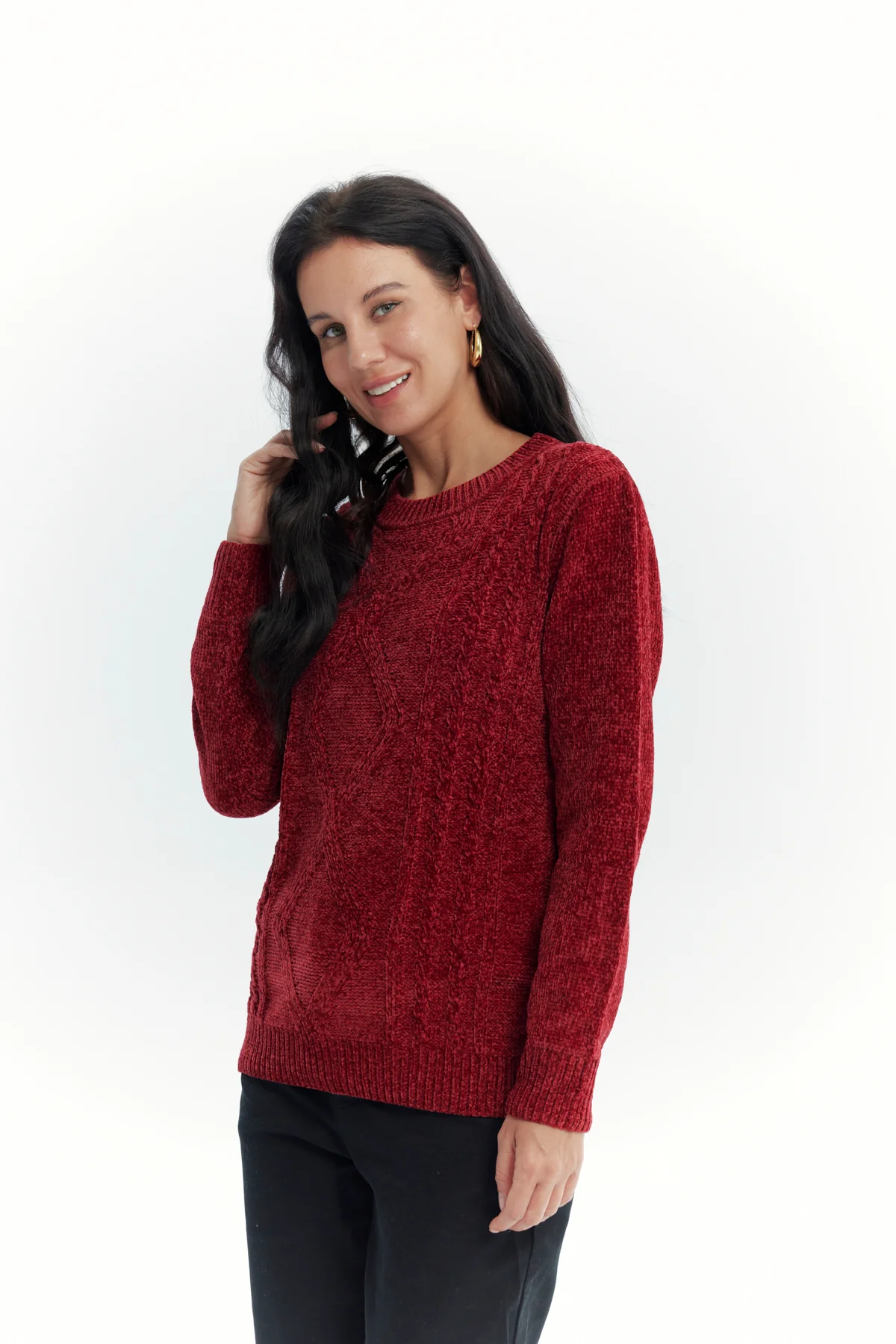 Sweater Mujer Chenille Rojo Oscuro - Image 2