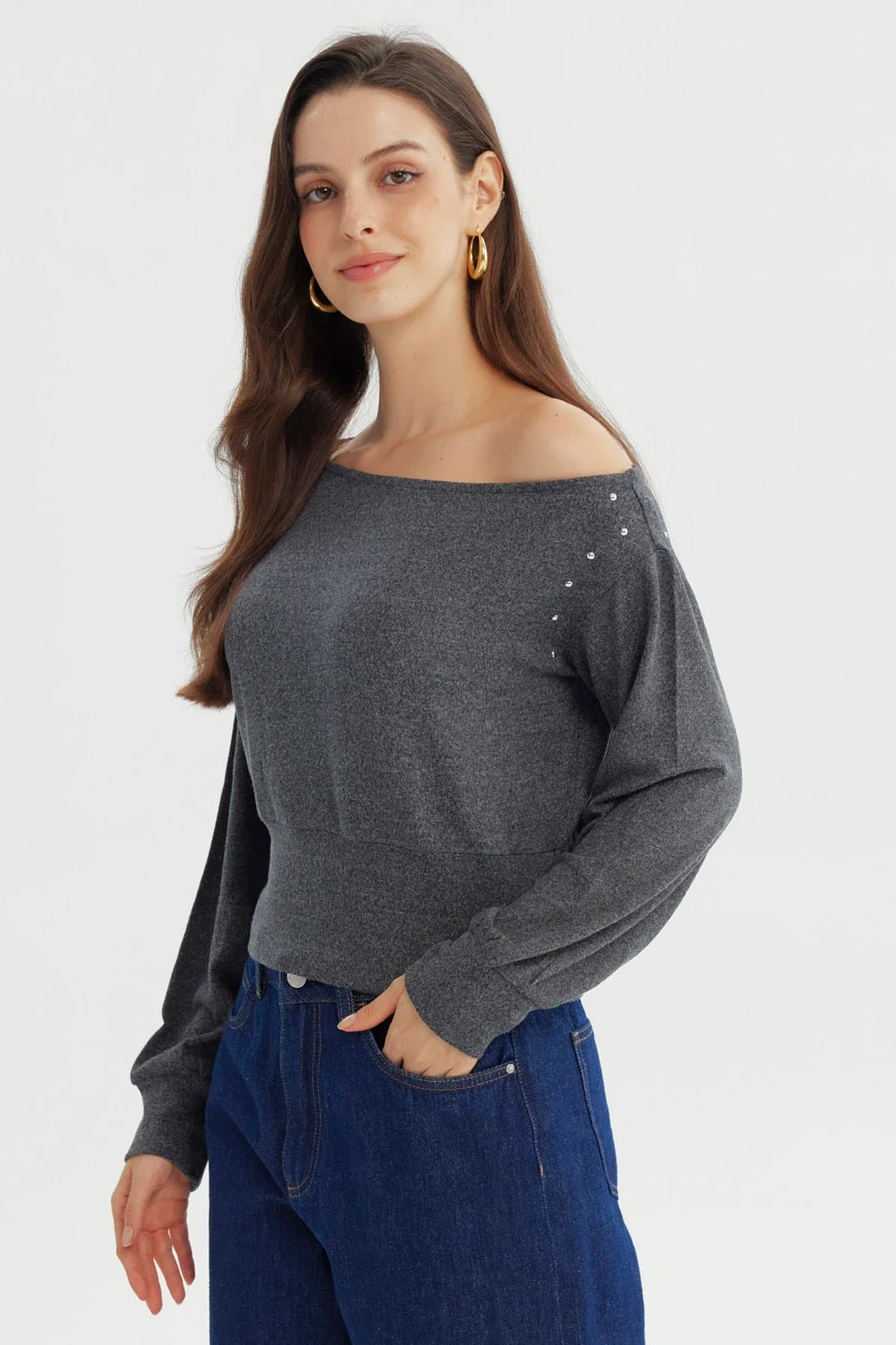 Sweater Mujer Classic Gris Oscuro - Image 2