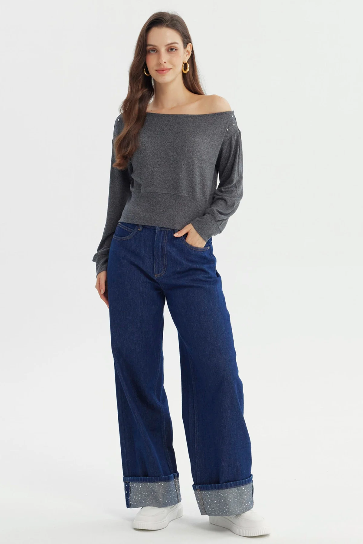 Sweater Mujer Classic Gris Oscuro - Image 4