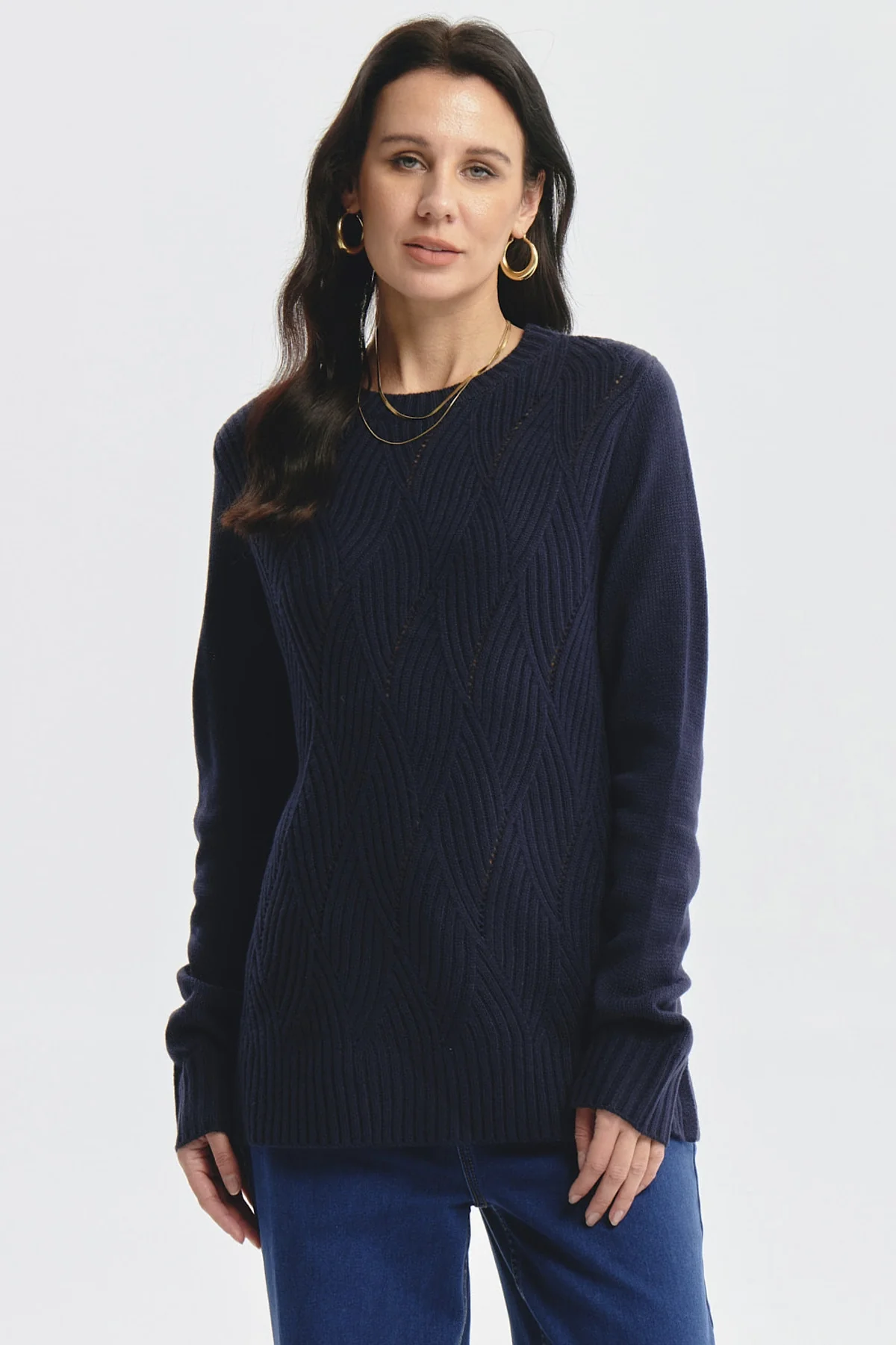 Sweater Mujer Deseño Calado Azul Oscuro