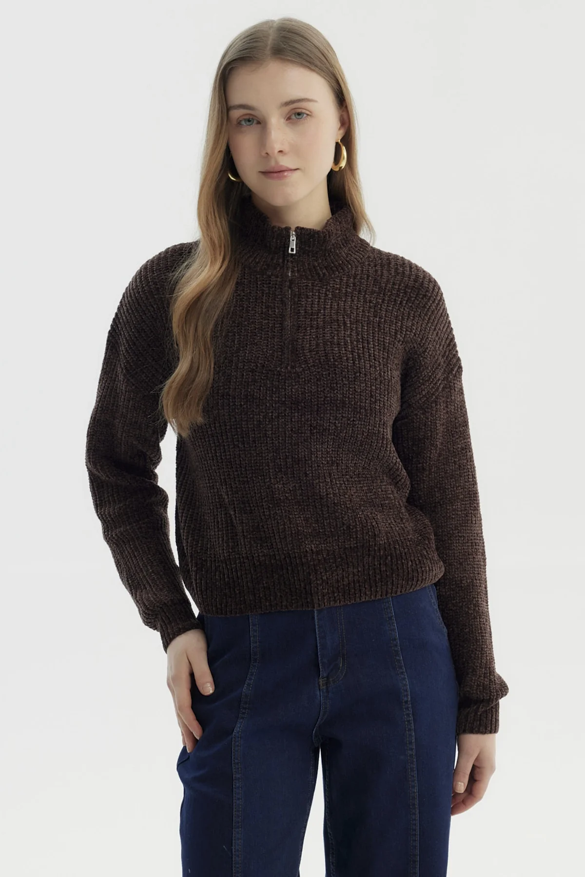 Sweater Mujer Half Zipper Chocolate