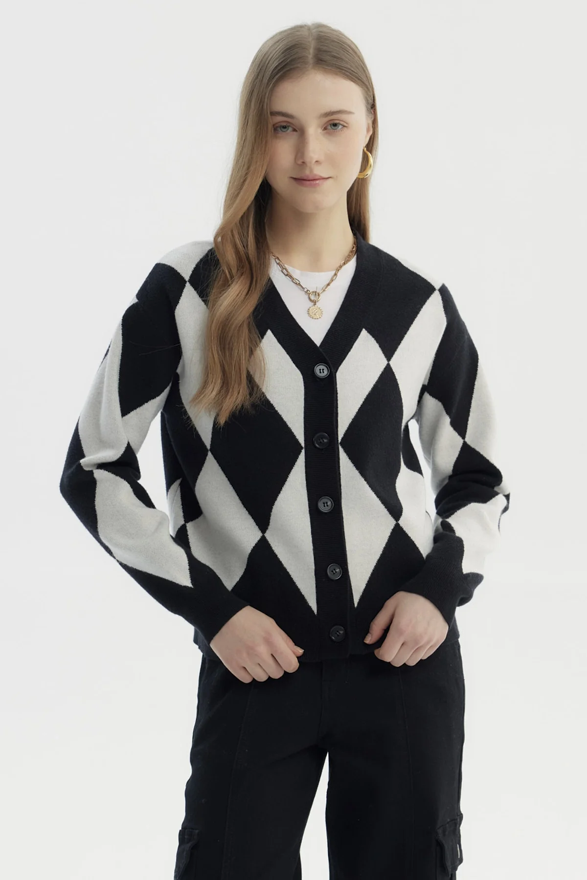 Sweater Mujer Peludo Rombos Negro