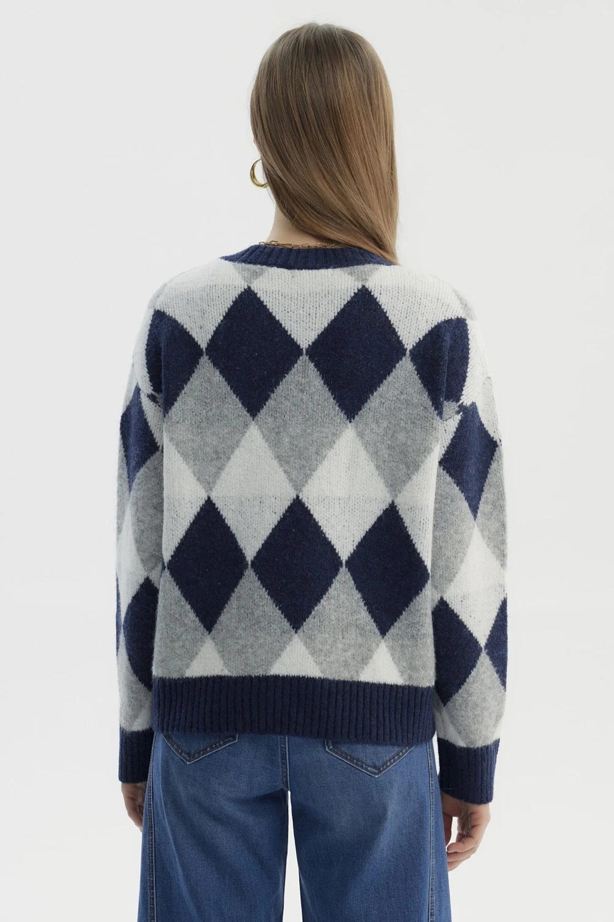 Sweater Mujer Slim Cuello V Gris - Image 3