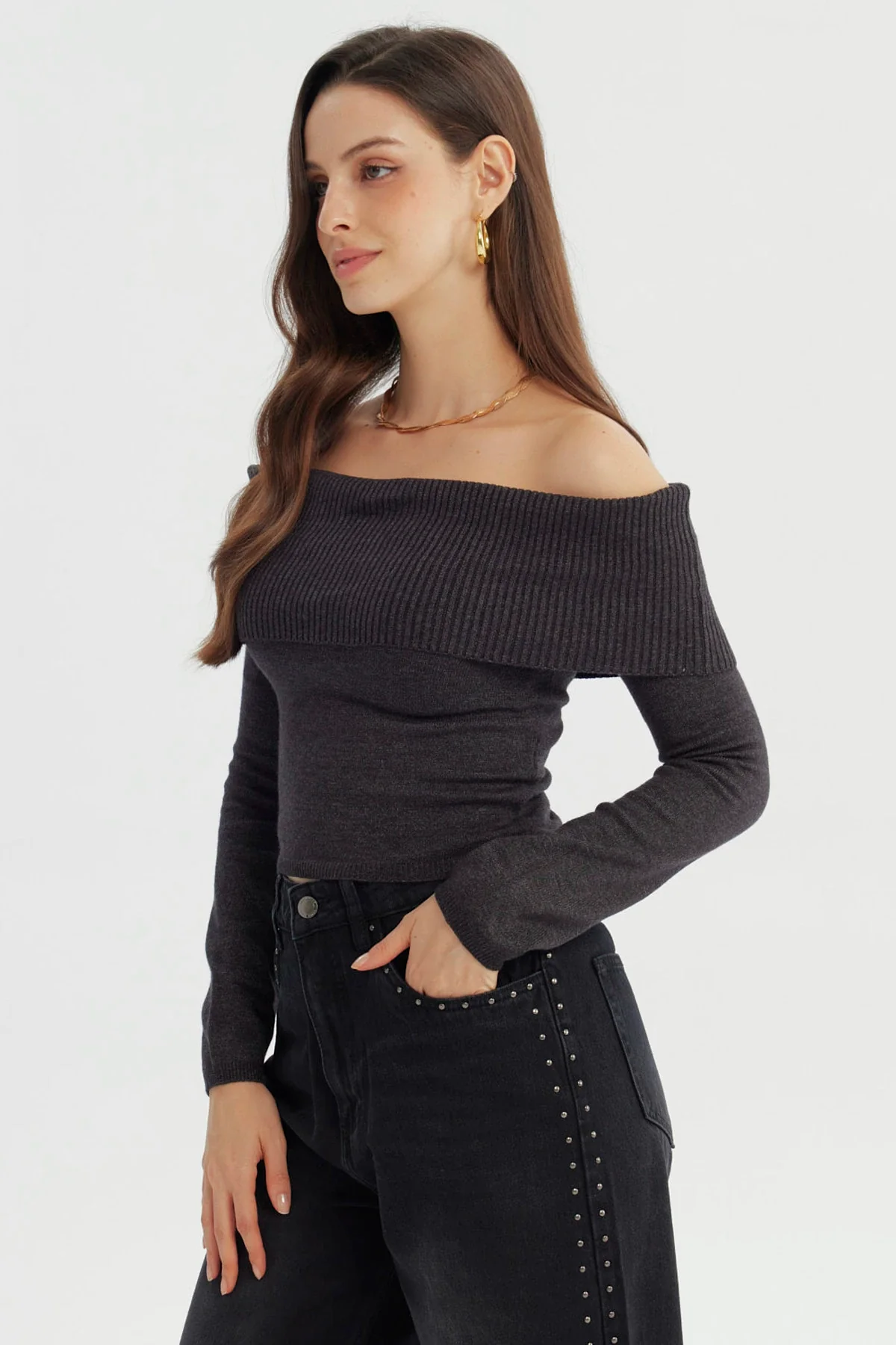 Sweater Mujer Slim Gris Oscuro - Image 2