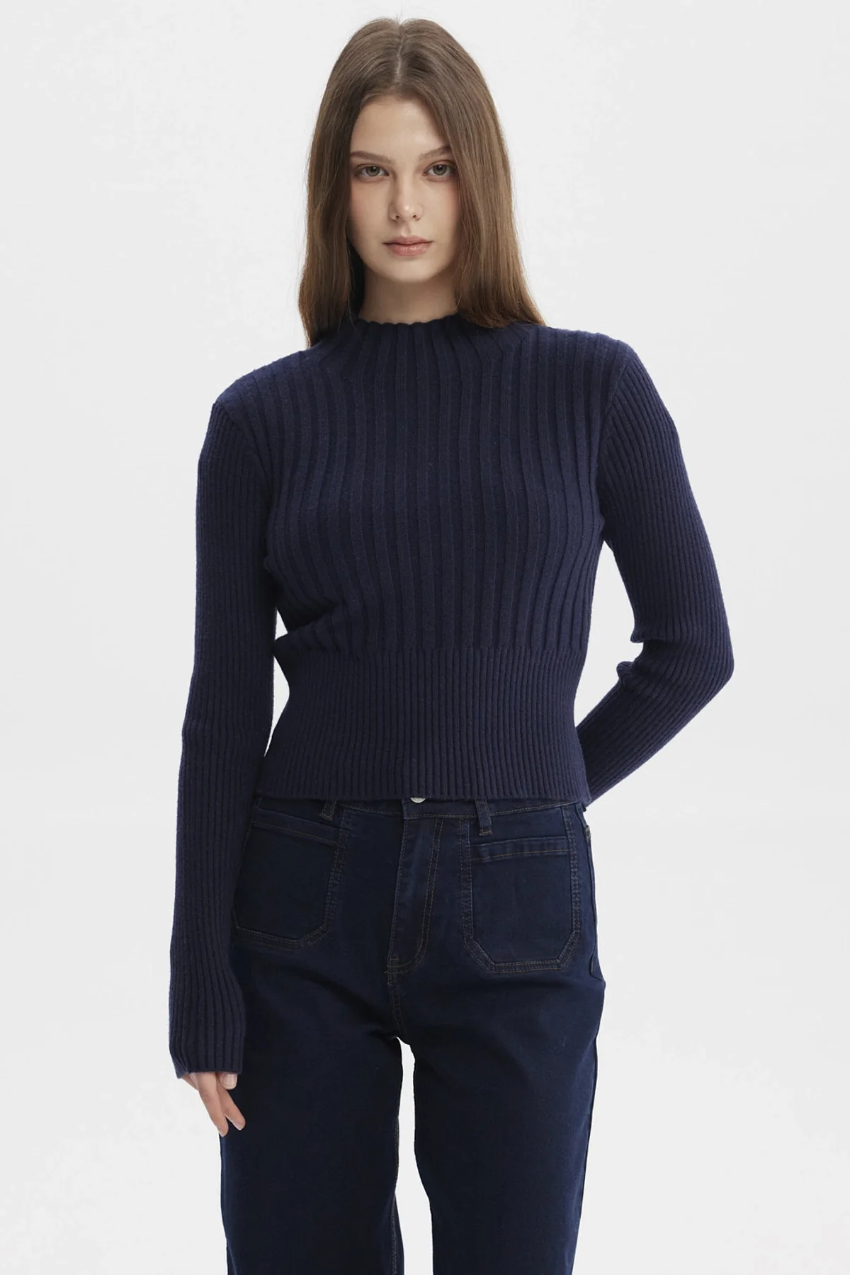 Sweater Mujer Slim Tejido Azul Oscuro