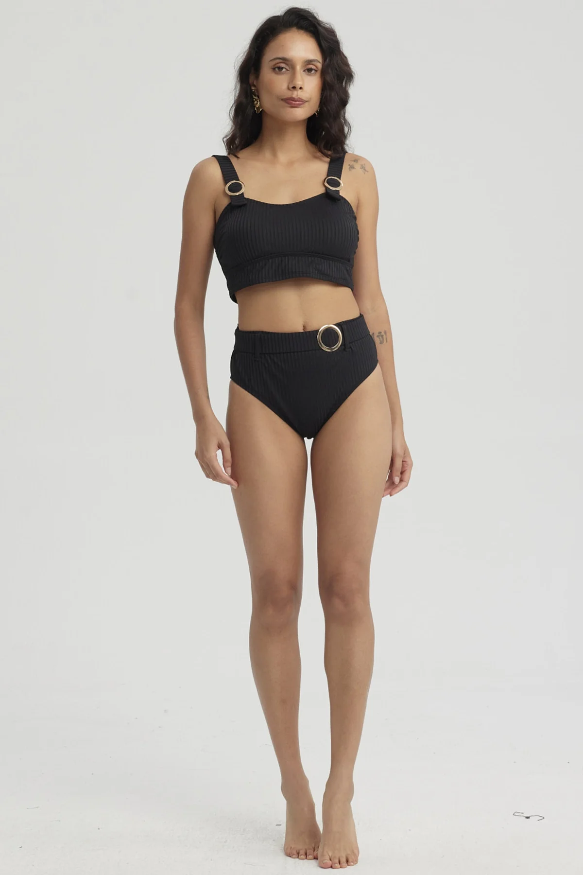 Traje de Baño Mujer Calzón Tiro Alto Aplicación Negro - Image 4