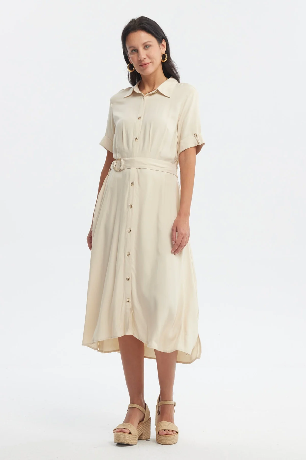 Vestido Mujer Abotonados Beige Claro
