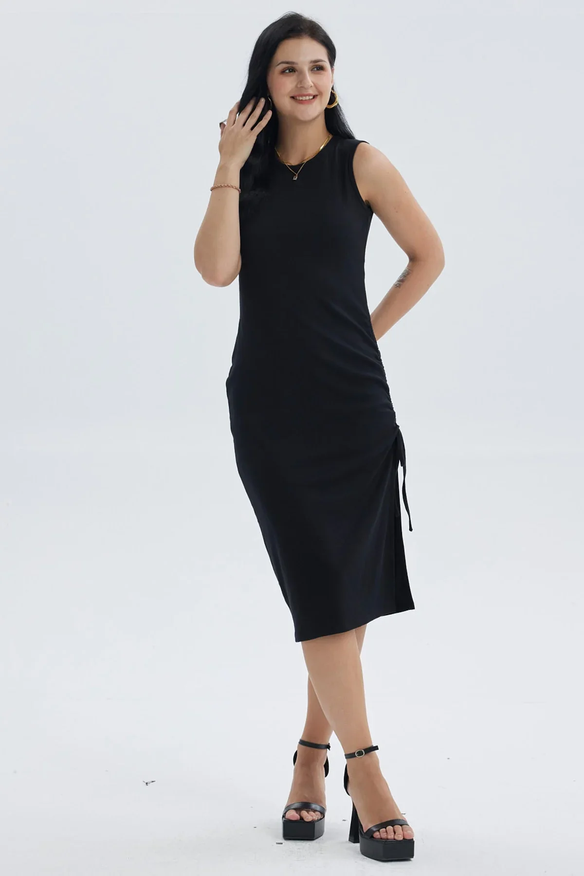 Vestido Mujer Largo Rib Negro